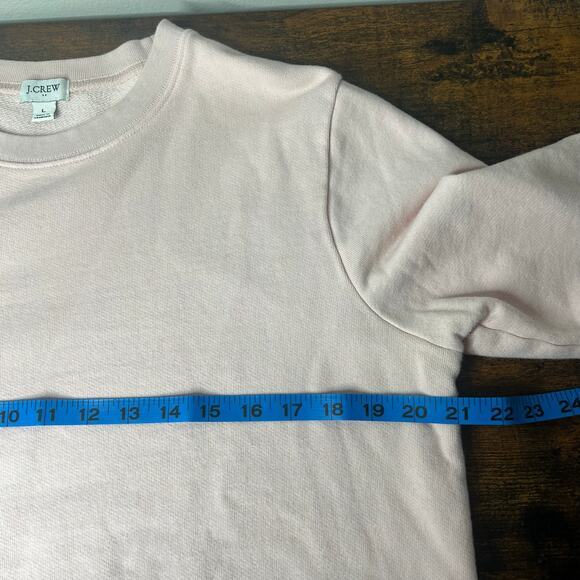 J.Crew Pink Pullover Crewneck Sweatshirt Blue White Strip Woven Hem Women's L - Picture 8 of 10
